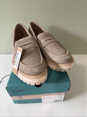 TOMS Women’s Taupe Suede Lug Sole Penny Loafers